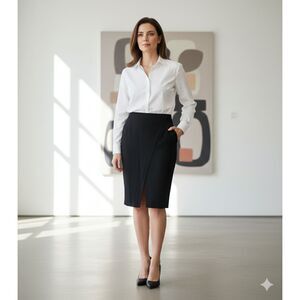 Ann Taylor Loft Black Front Slit Pencil Skirt Office Siren Corpcore Career Sz 6